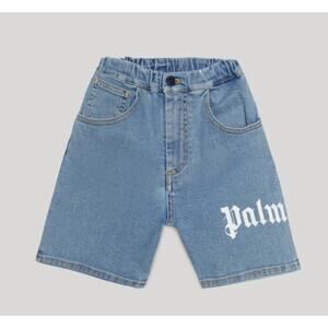 RETAIL $325 Palm Angels Kids Denim Light Blue Wash Logo Shorts*BRAND-NEW w/tags